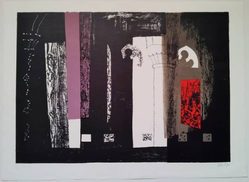 John Piper lithograph `Inglesham, Wilshire: a rustic medieval interior`, 1964, by John Piper, English